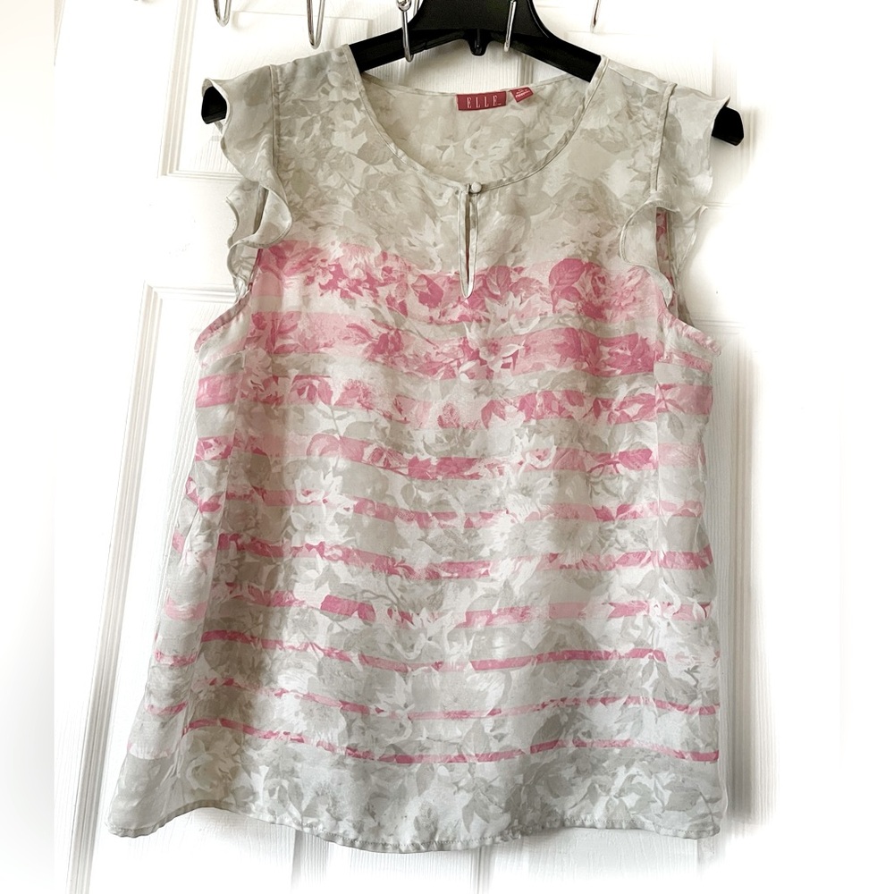 ELLE Cream‎ /Pink Women’s Sleeveless top Blouse Sz XL